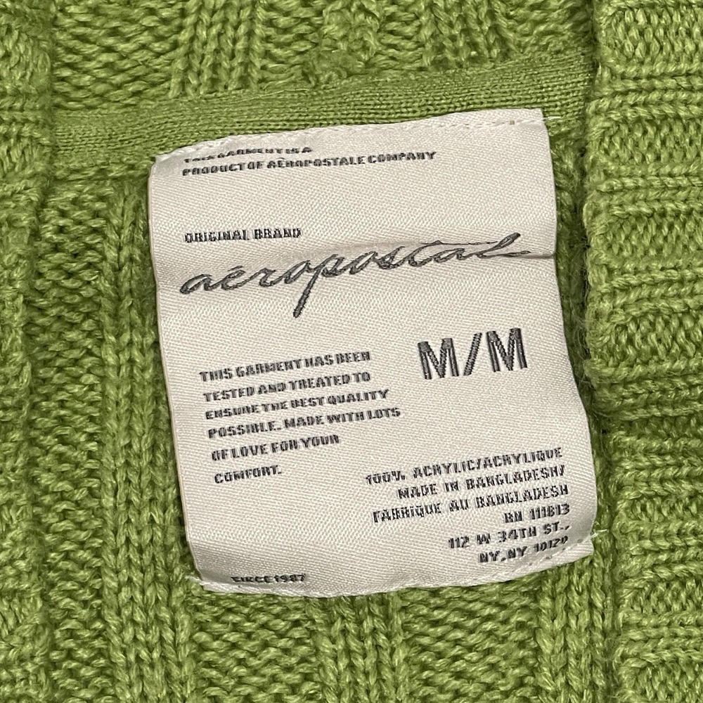 Vintage Y2K Aeropostale Hooded Button Up VNeck Cable Knit Kangaroo Pocket Medium - Picture 4 of 10